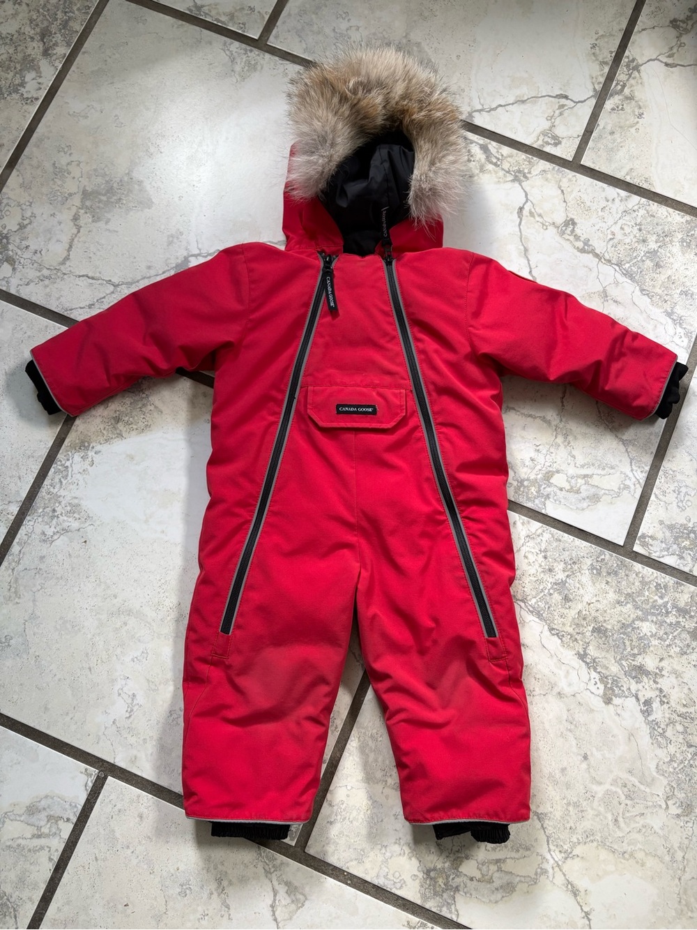 Canada Goose Kids Red Snowsuit with Fur-Trim Hood